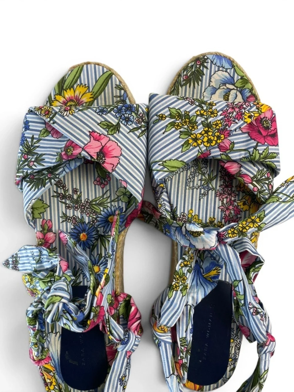ZARA Women Tied Floral Raffia Platforms Shoes Size US 10/ EU 40